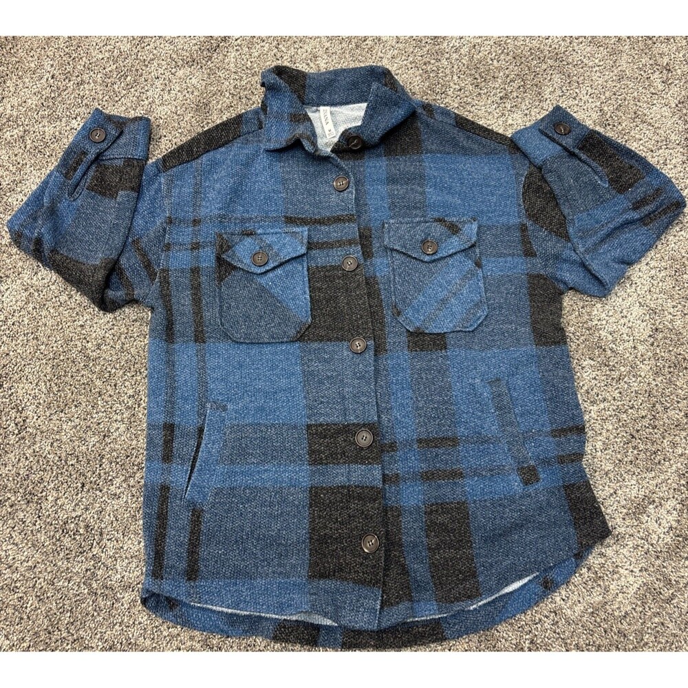 Blue Plaid Button-Front Women's Sweater Shirt